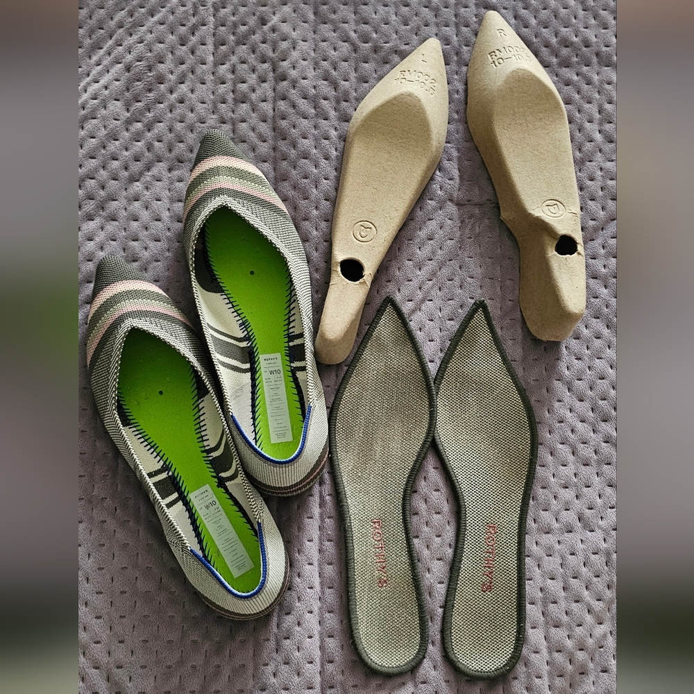 Rothy's Inverse grey and pink stripe point flats. Women's size 10. Retired style
